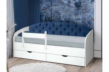 Кровать с мягкой спинкой Софа №9 синяя с бортиком 800х1900