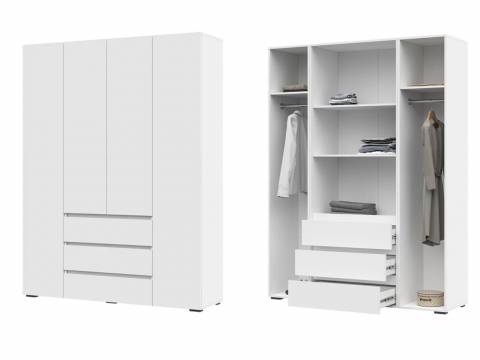 Шкаф с ящиками Хелен 4-х створчатый ШК 05 Белый шагрень